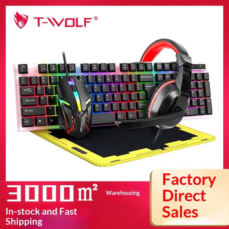 Gaming Keyboard Mouse And Headset Combo - T-Wolf Tf240 4 In 1 Spanish