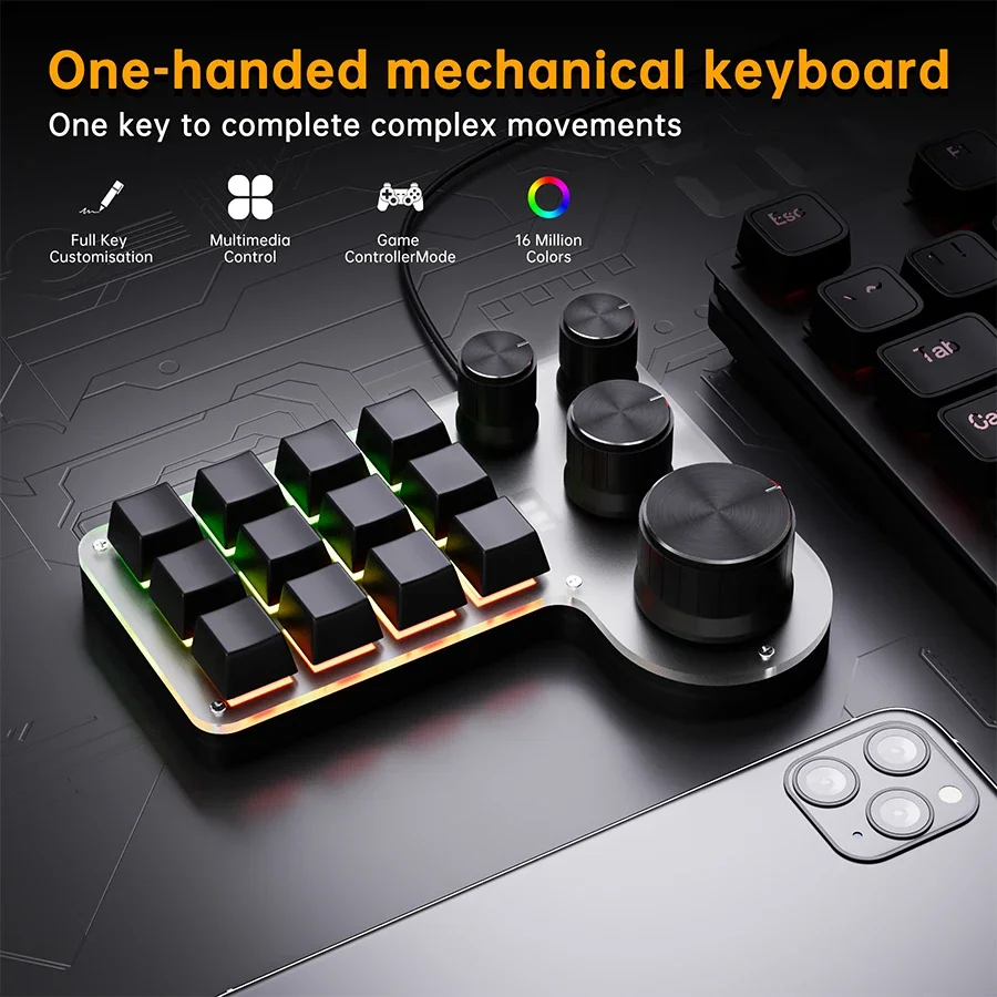 3 Modes 12 Keys Mechanical Key - Gaming Keyboard 1 Hand ulasan dan harga