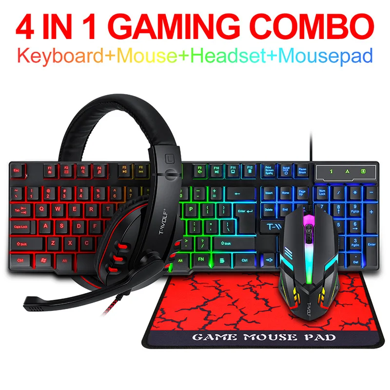 T-WOLF Game Four Piece TF800 I - Gaming Keyboard Mouse Set ulasan dan harga
