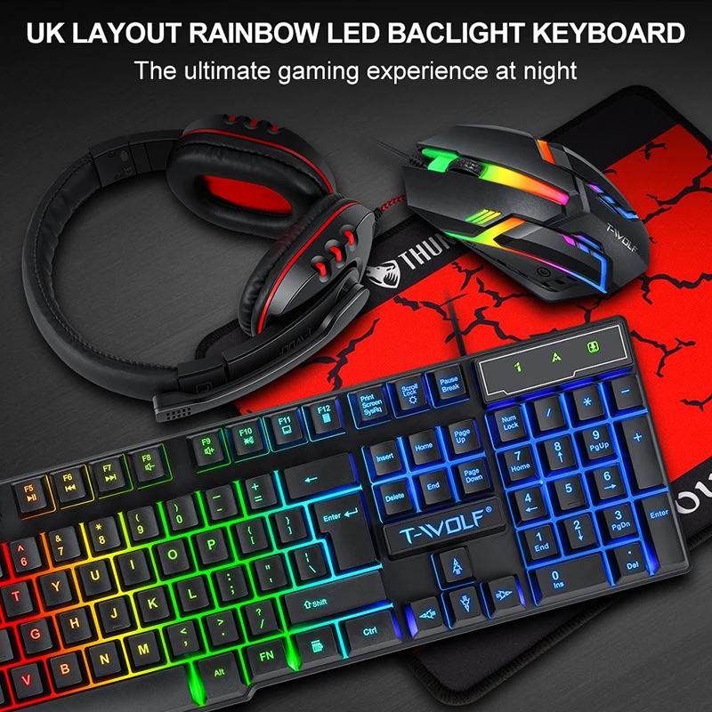 T-WOLF Game Four Piece TF800 I - Gaming Keyboard Mouse Set ulasan dan harga