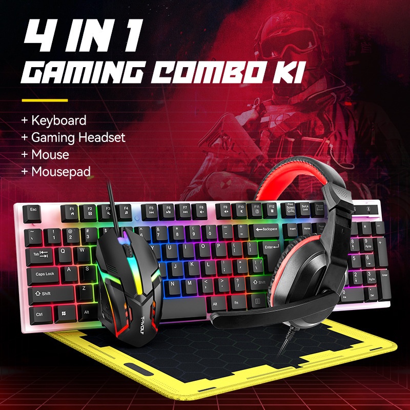 T-Wolf Tf240 4 In 1 Spanish Ga - Gaming Keyboard Mouse And Headset Combo ulasan dan harga